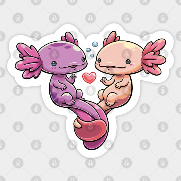 Amphibian Amore: Axolotl Sweethearts Sticker by GoshWow®